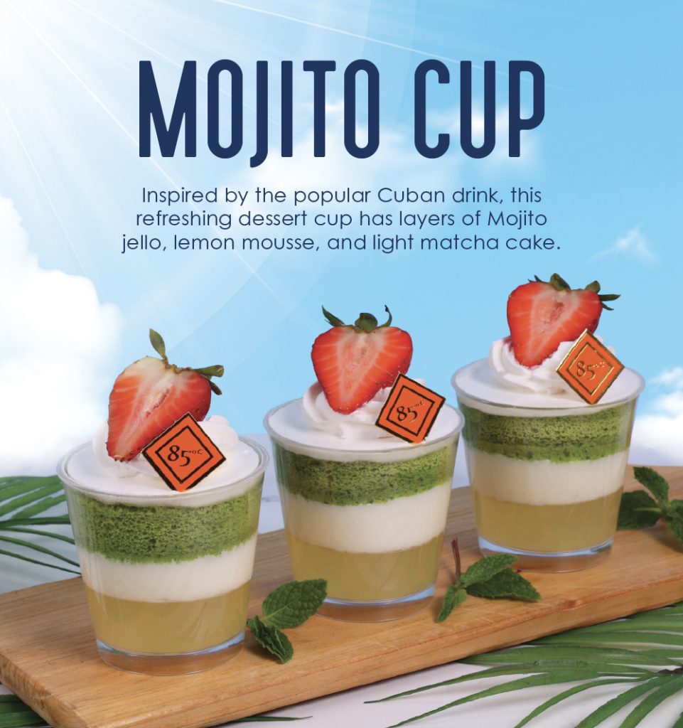 Mojito Cup | Inspired by the popular Cuban drink, this refreshing dessert cup has layers of Mojito jello, lemon mousse, and light matcha cake. 