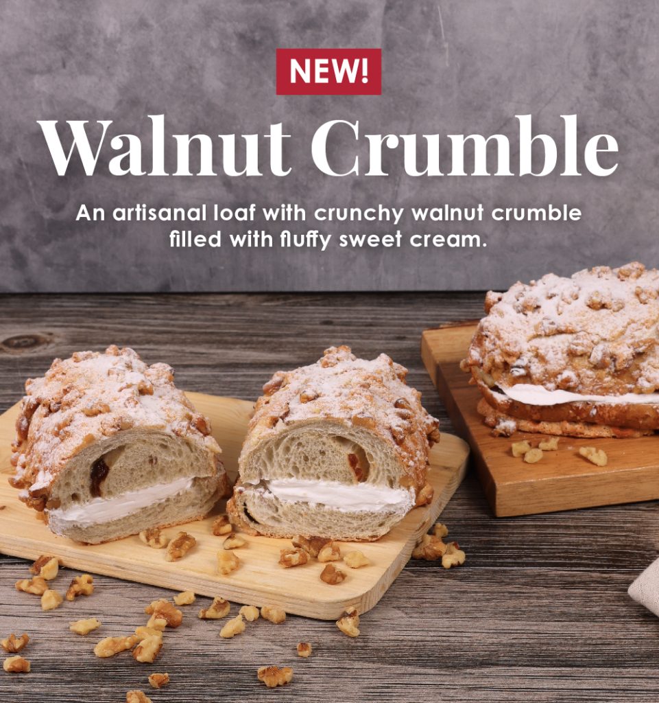 New! | Walnut Crumble | An artisanal loaf with crunchy walnut crumble filled with fluffy sweet cream.
