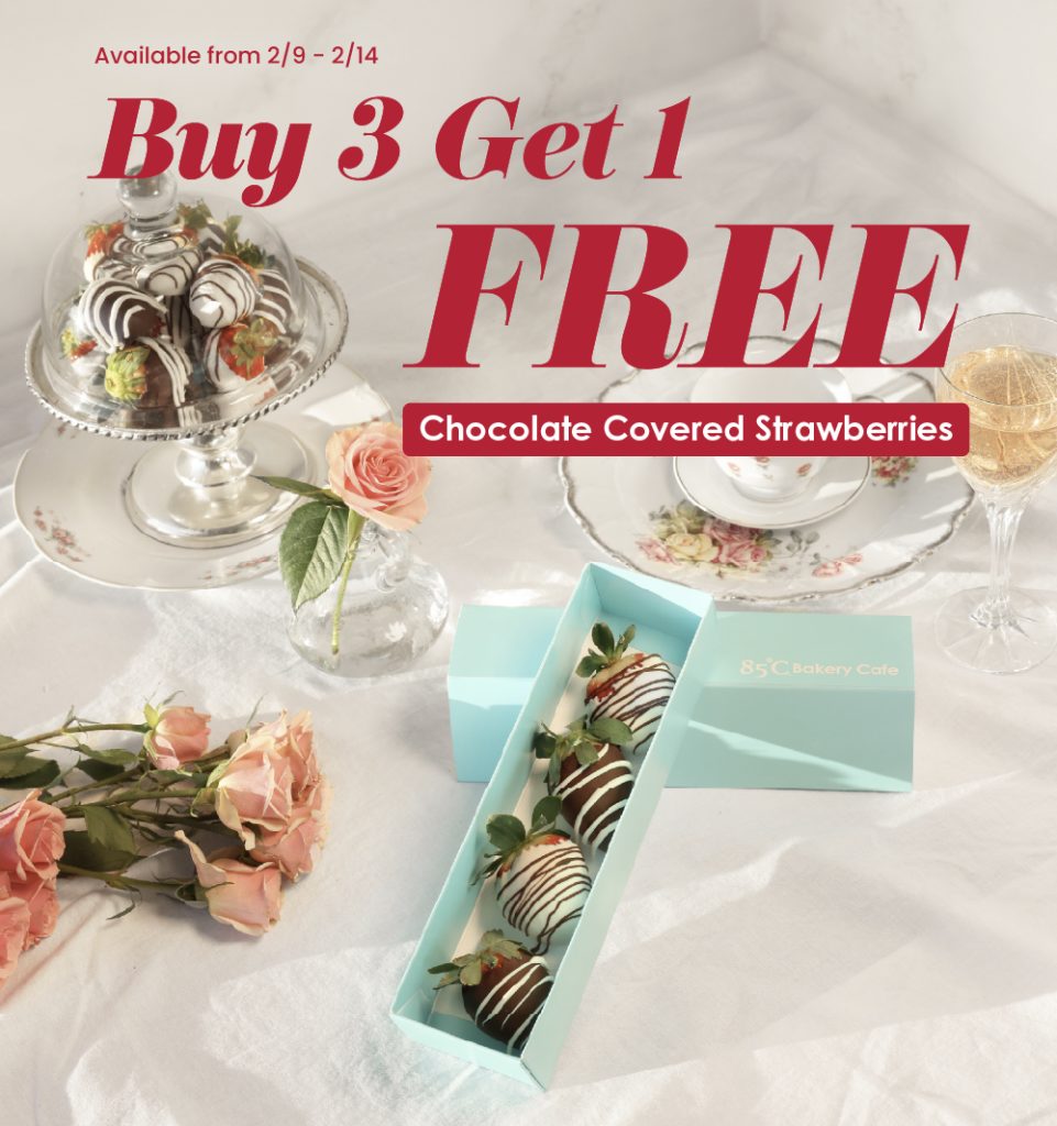 Available from 2/9 - 2/14 Buy 3 Get 1 Free Chocolate Covered Strawberries