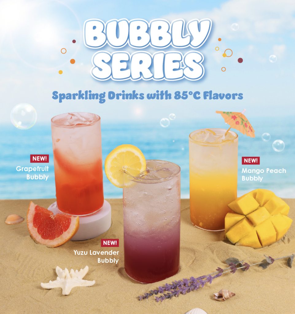 Bubbly Series | Sparkling Drinks with 85°C Flavors | NEW! | Grapefruit Bubbly | Yuzu Lavender Bubbly | Mango Peach Bubbly