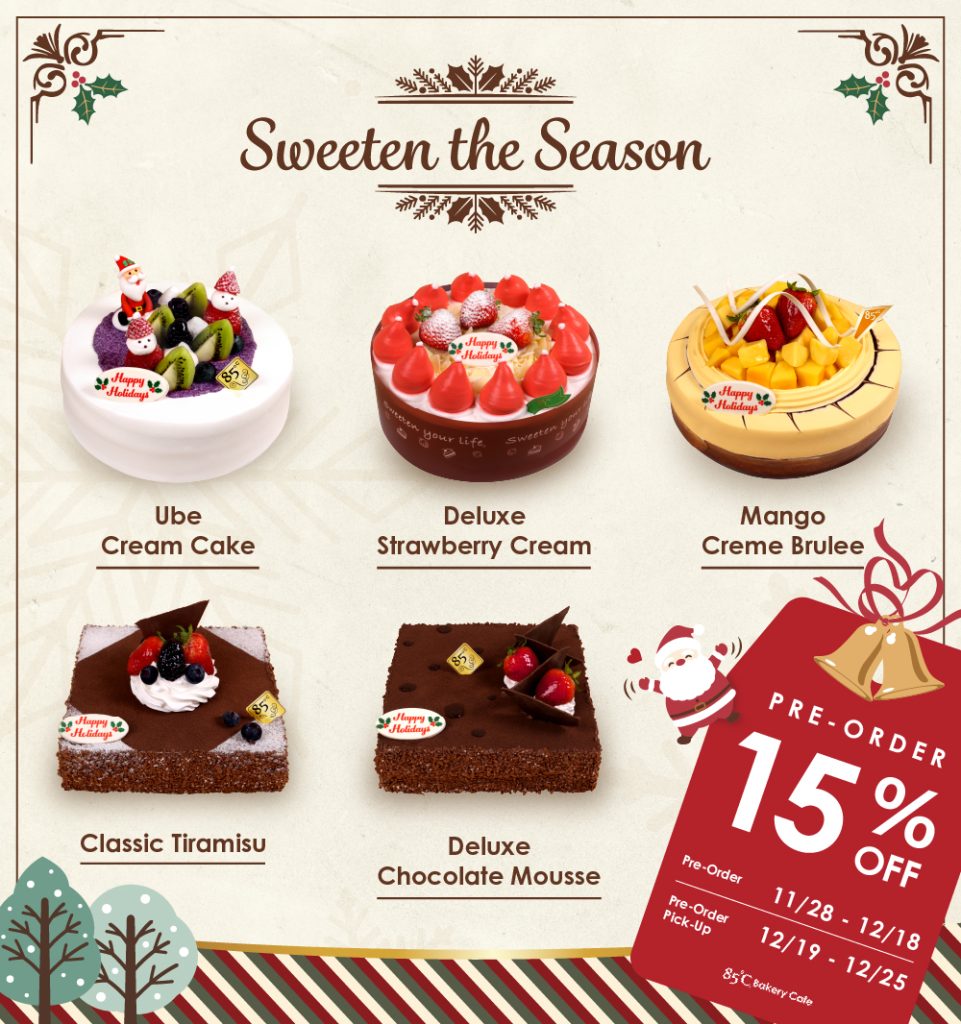 85°C Bakery Cafe | Decorative Christmas Cakes | 15% Off for the pre-orders both in-store and online orders